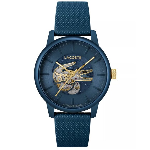 Lacoste Men's L.12.12 Automatique Blue Leather Strap Watch 44mm - Picture 1 of 6